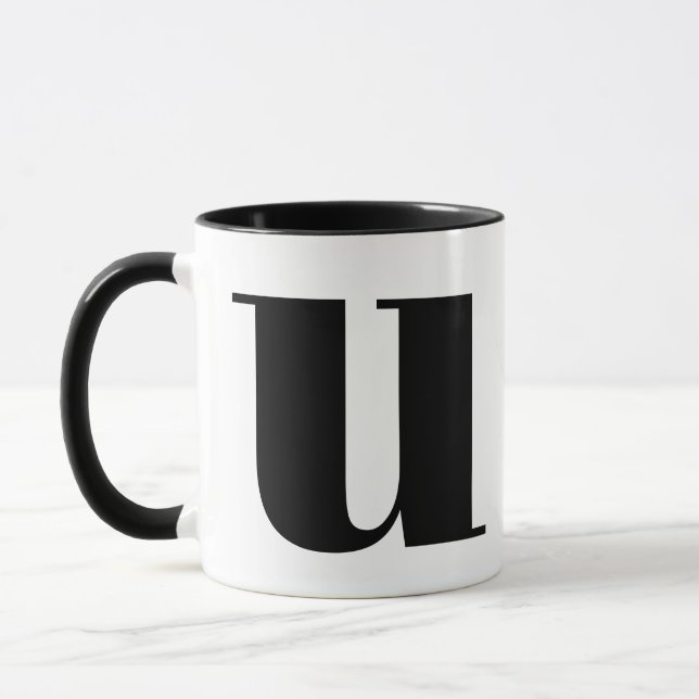 U Modern Monogram Initial Brev Black and White Mugg (Vänster)