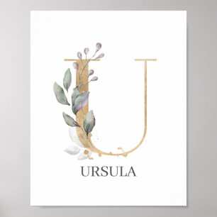 U Monogram Blommigt Personlig Poster