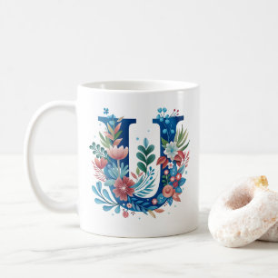 U-monogram för dekorativ blommigt kaffemugg
