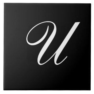 U Monogram inledande vit på svart Kakelplatta