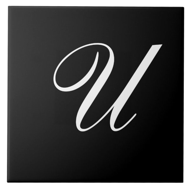 U Monogram inledande vit på svart Kakelplatta (Framsidan)