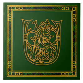 U Monogram "Irish Guld on Grönt" Ceramic Tile Kakelplatta