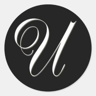 U monogram - svart och vit elegant runt klistermärke