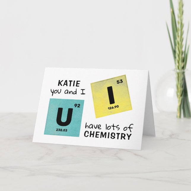 U och I Periodic Bord Chemistry Valentine Namn Helgkort (Framsida)