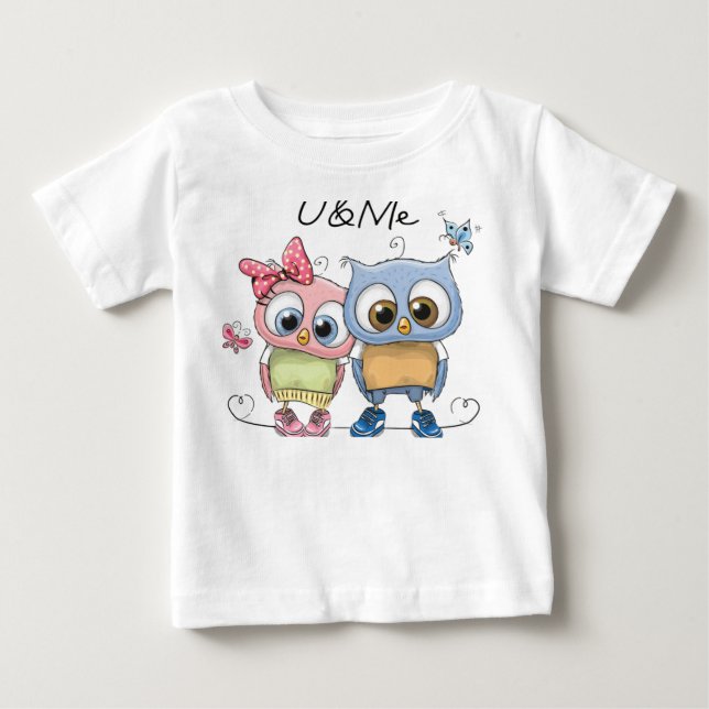 U och Me Tvillingugglor Baby Tee - Söta Skogs Vänn (Framsida)