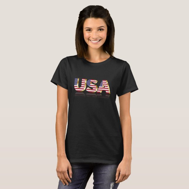 U S A in US Flagga Lettering T-shirt (Hel framsida)