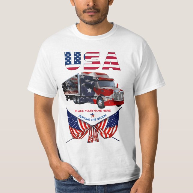 U.S.A. Lastbil - Patriotisk Lastbilschaufför Perso T Shirt (Framsida)