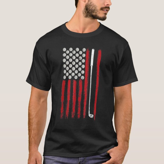 U S American Flagga Golf Klubbs and Golf Bollar Go T Shirt (Framsida)