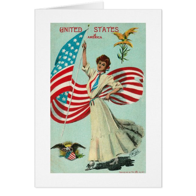 U.S. Dam & flagga, tidigt 1900's OBS Kort (Framsidan)