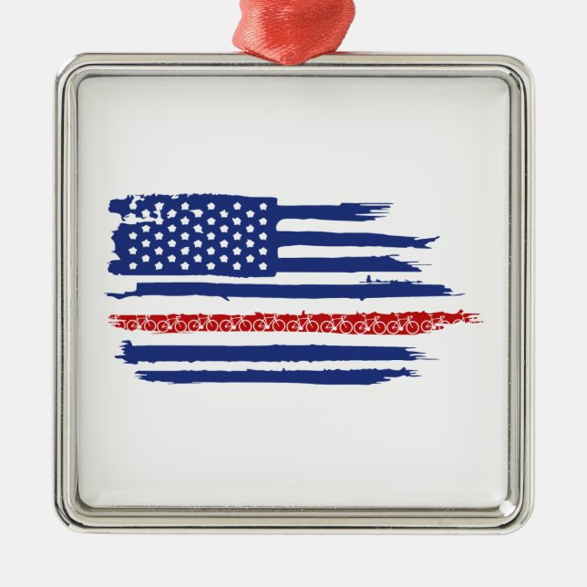 U.S. Flagga Cycling Julgransprydnad Metall (Framsidan)