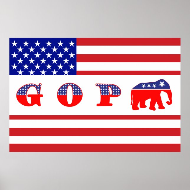 U.S. Flagga - G O P - Elephant Poster (Framsidan)