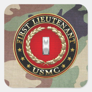 U.S. Flottor: Första Lieutenant (USMC 1stLt) [3D] Fyrkantigt Klistermärke