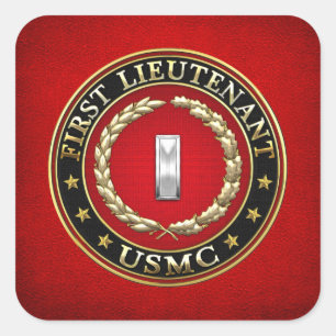 U.S. Flottor: Första Lieutenant (USMC 1stLt) [3D] Fyrkantigt Klistermärke