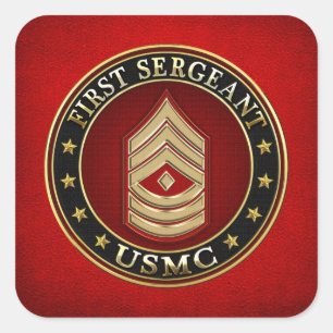 U.S. Flottor: Första Sergeant (USMC 1stSgt) [3D] Fyrkantigt Klistermärke