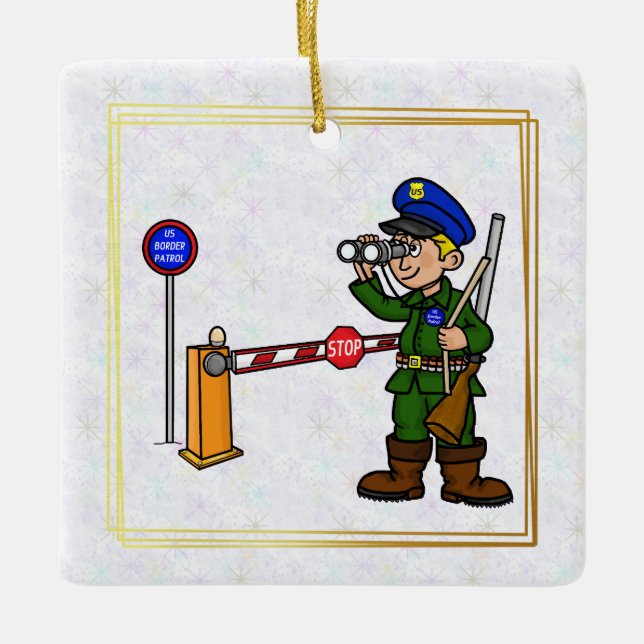 U.S. Gräns Patrol Agent med binokulära prydnadsför Julgransprydnad Keramik (Framsida)