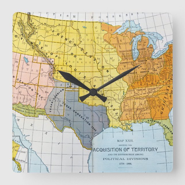 U.S. KARTA, 1776-1884 FYRKANTIG KLOCKA (Framsida)