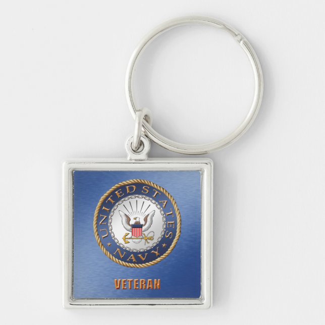 U.S. Marinveteran Keychain Fyrkantig Silverfärgad Nyckelring (Framsidan)