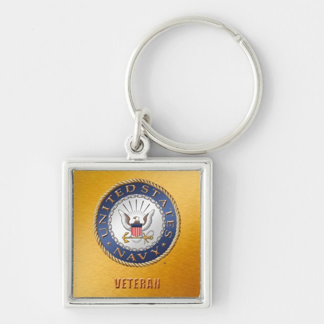 U.S. Marinveteran Keychain Fyrkantig Silverfärgad Nyckelring (Framsidan)