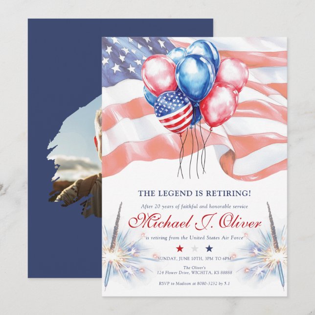U.S. Military Retirement Invitation Inbjudningar (Fram/baksida)