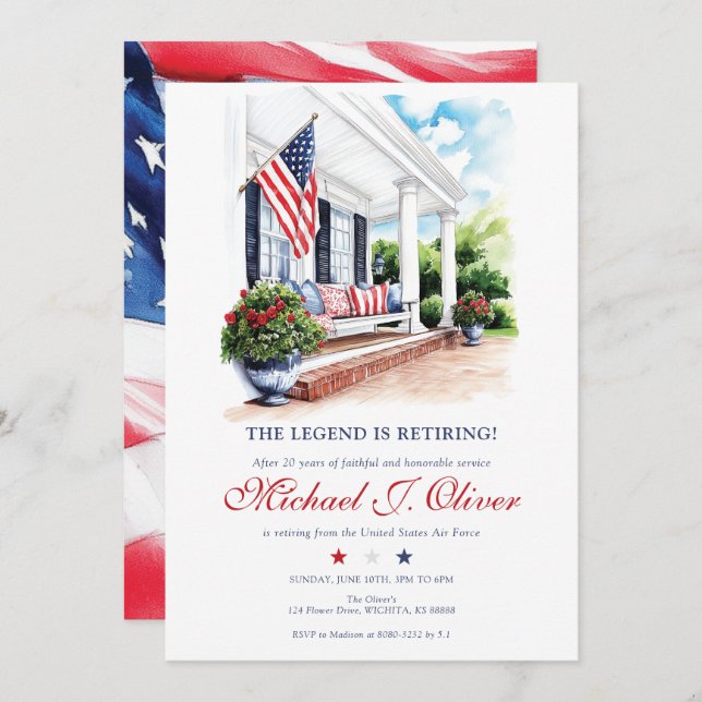 U.S. Military Retirement Patriotic Home Porch Inbjudningar (Fram/baksida)