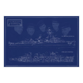U.S.S. The Sullivans Fine Art Blueprint Fototryck