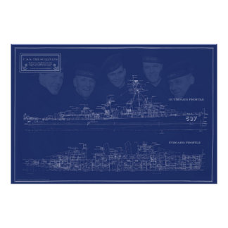 U.S.S. The Sullivans Fine Art Blueprint Fototryck