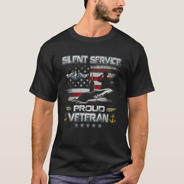 U S Submarine Silent Proud Service Veteran Flagga  T Shirt (Framsida)