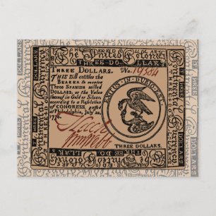 U.S. Three Dollar Bill - vykort