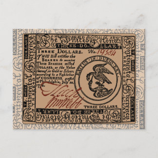 U.S. Three Dollar Bill - vykort
