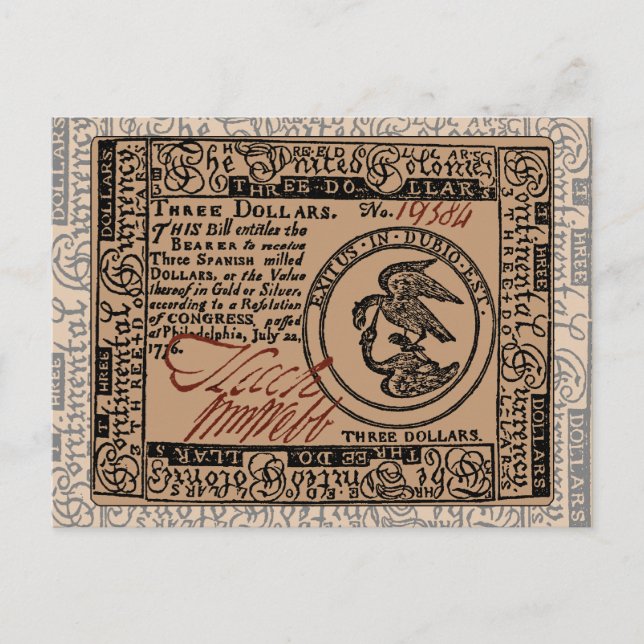 U.S. Three Dollar Bill - vykort (Framsida)