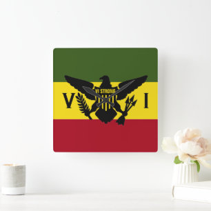 U.S. Virgin Islands Flagga, Grönt Gult Red (Rasta) Fyrkantig Klocka