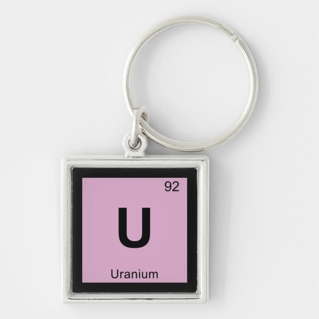 U - Urankemi Periodiska Systemet Symbol Fyrkantig Silverfärgad Nyckelring (Framsidan)