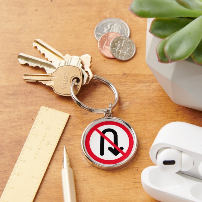 U Vrid förbjudet | Premium Keychain Rund Silverfärgad Nyckelring (Skrivbord)