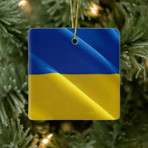 UA002 UKRAINA som väver FLAGGA Ukraina. Julgransprydnad Keramik