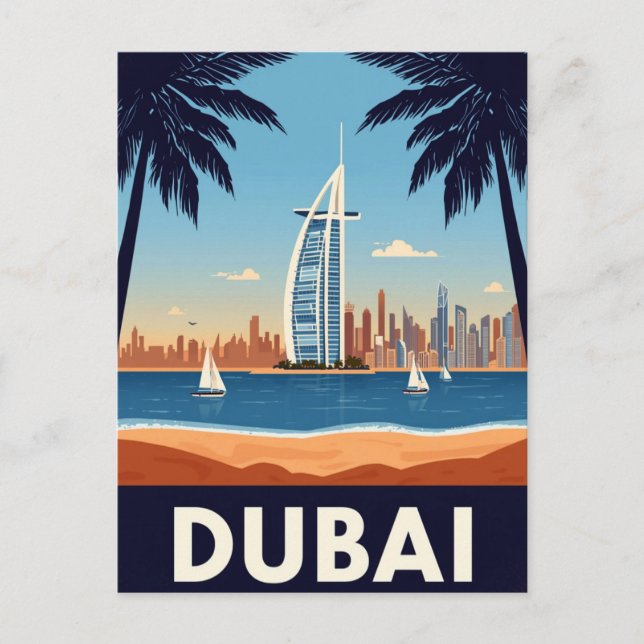 UAE Burj Al Arab Beach Retro Vykort (Framsida)