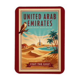 UAE Dubai Fågel Fälten Illustration Resa Konst Magnet