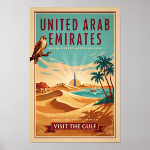 UAE Dubai Fågel Fälten Illustration Resa Konst Poster