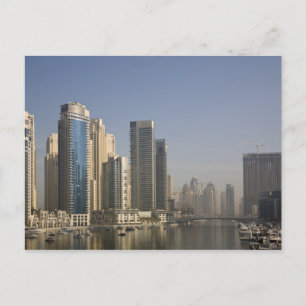 UAE, Dubai. Marina torn med båtar på ankarplats. Vykort