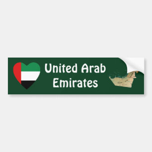 UAE Flagga Heart + Karta Bumper Sticker Bildekal
