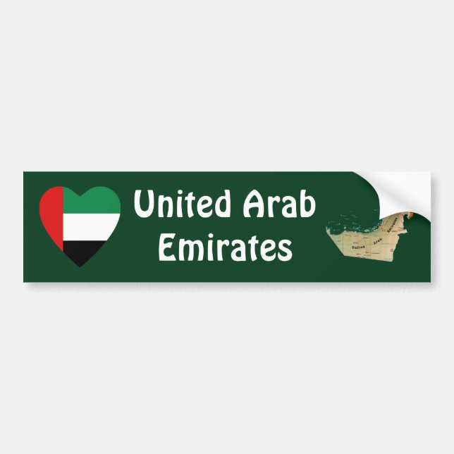 UAE Flagga Heart + Karta Bumper Sticker Bildekal (Framsidan)