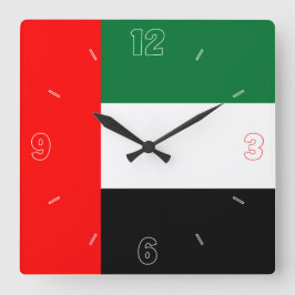 UAE Flagga Red Black Grönt White Numbers Patriotic Fyrkantig Klocka