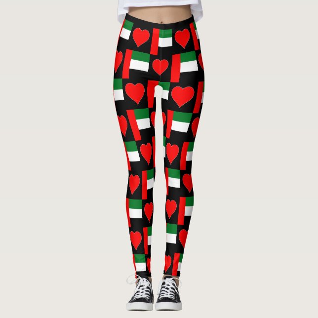 UAE Heart Förenade Arabemiraten Flagga Patriotic Leggings (Framsida)