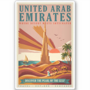 UAE Kamel Burj Khalifa Illustration Resa Konst Klistermärken