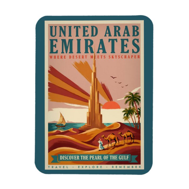 UAE Kamel Burj Khalifa Illustration Resa Konst Magnet (Vertikal)