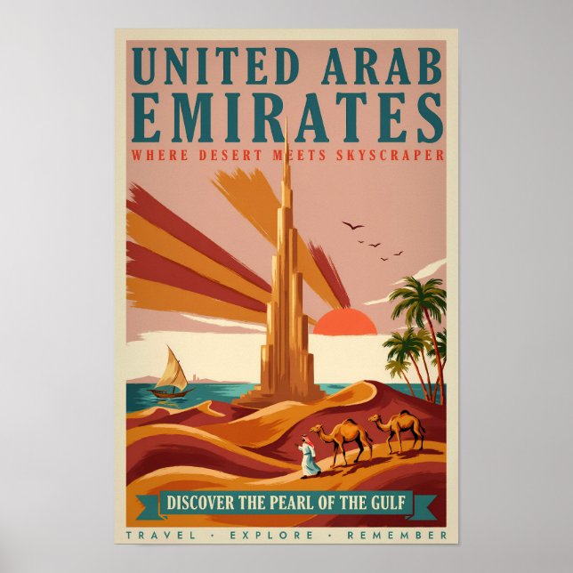 UAE Kamel Burj Khalifa Illustration Resa Konst Poster (Framsidan)