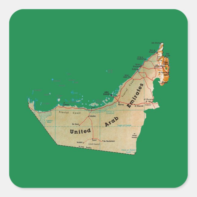 UAE Karta Sticker Fyrkantigt Klistermärke (Framsida)