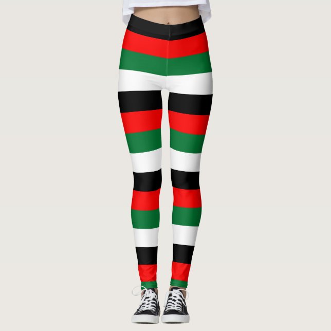 UAE National Flagga Färg Vågrät Stripe Leggings (Framsida)