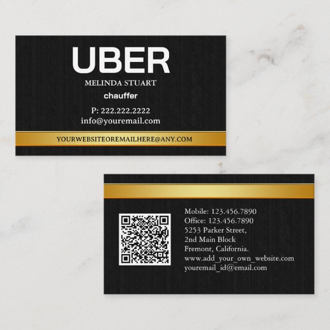 Uber Driver Modern Gold Border Referral QR CODE Visitkort (Fram/baksida)