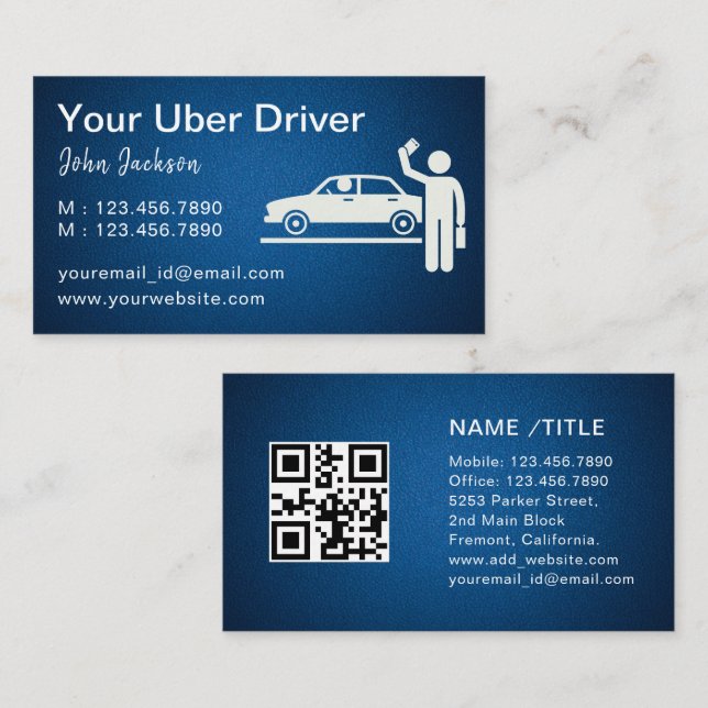 Uber Driver Taxi Limo Coola Blue Metall QR-kod Visitkort (Fram/baksida)