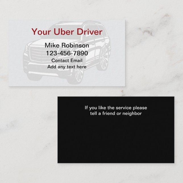 Uber-förare Enkla och djärva visitkort (Fram/baksida)